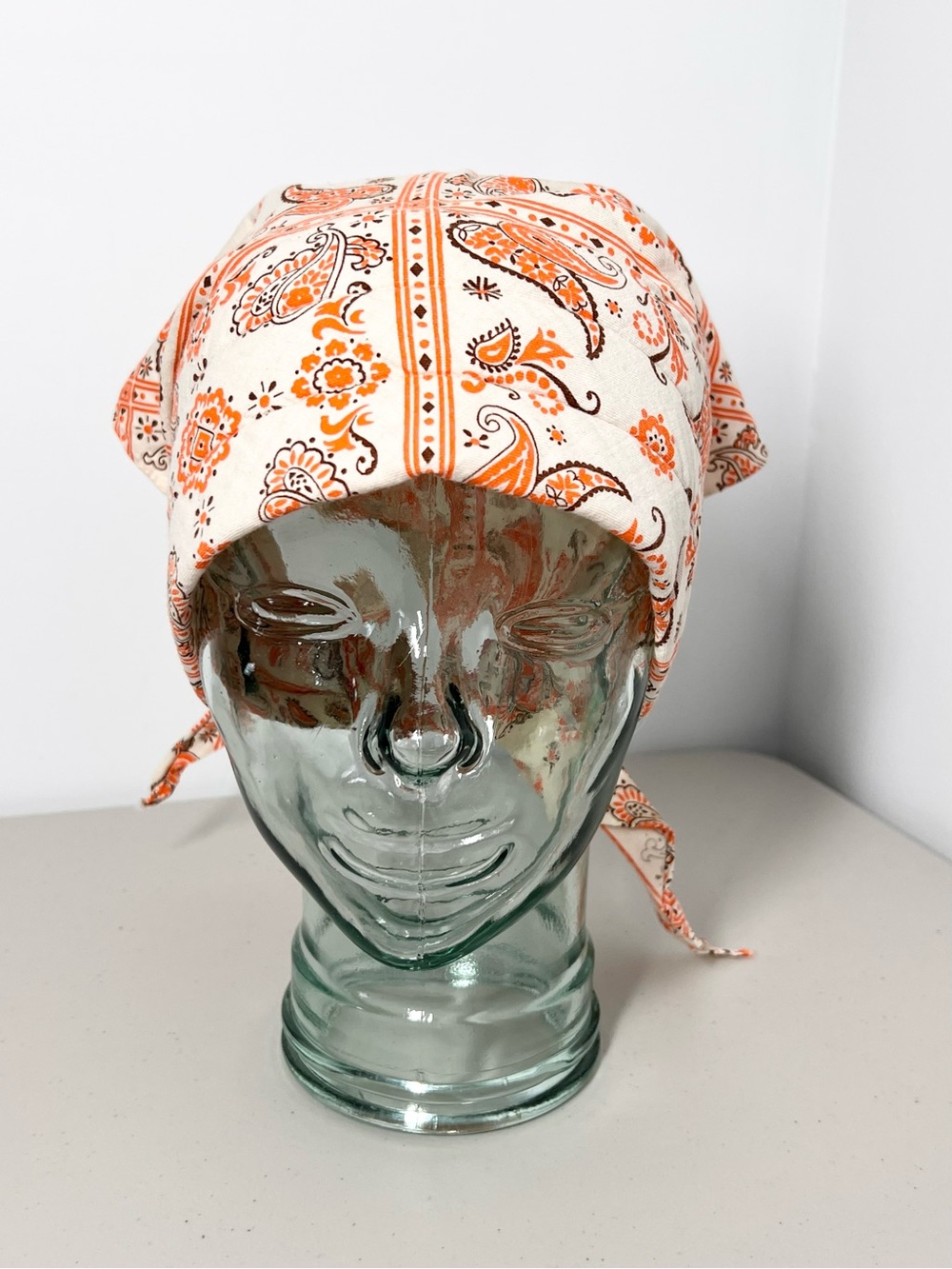 VTG 70s Paris Head Scarf Orange Paisley Padded Band OSFM RN 13960